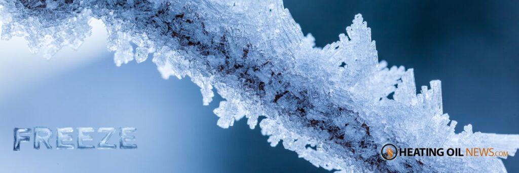 Ice on a branch, freezing weather. Heating Oil News